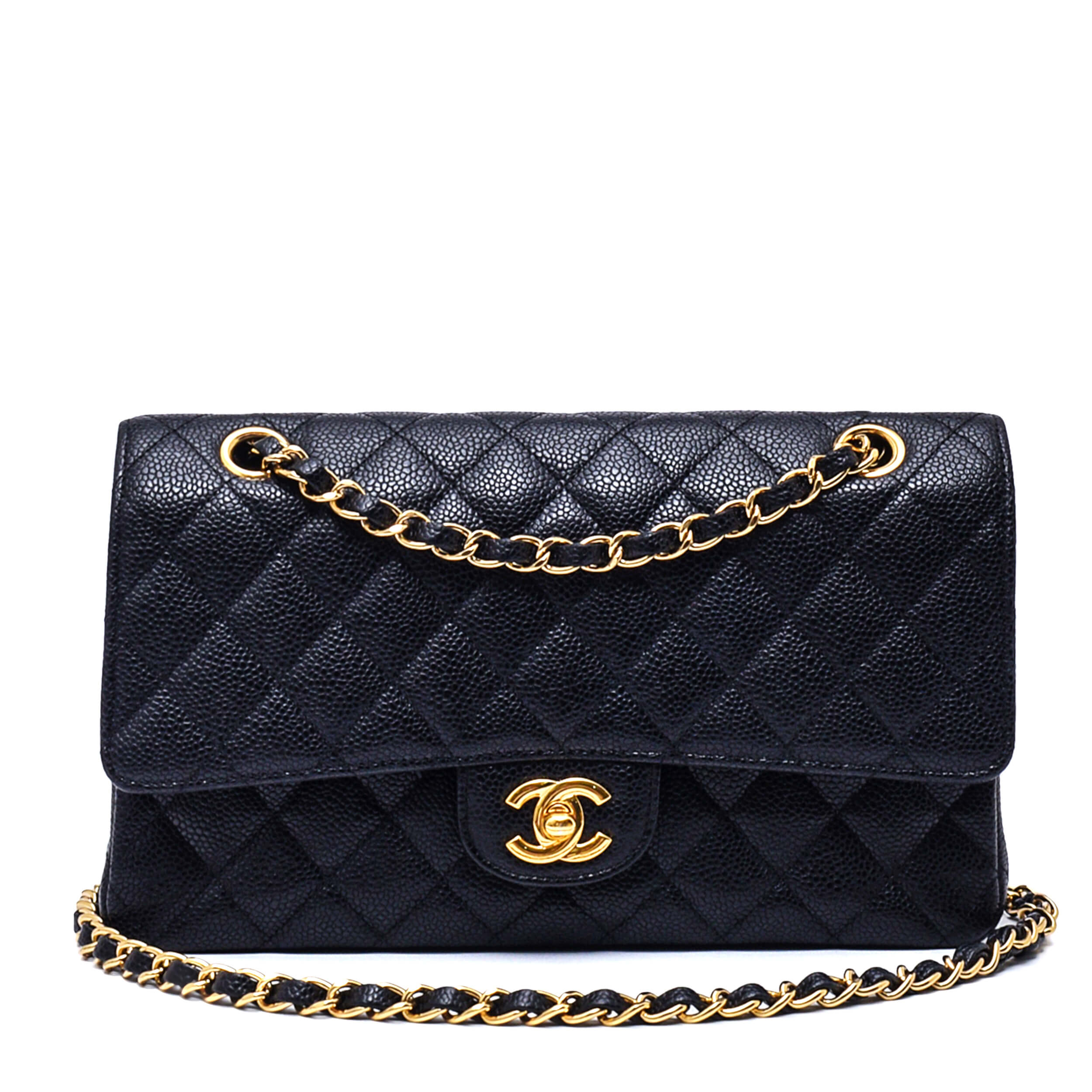 Chanel - Black Quilted Caviar Leather 11.12 Double Flap Bag